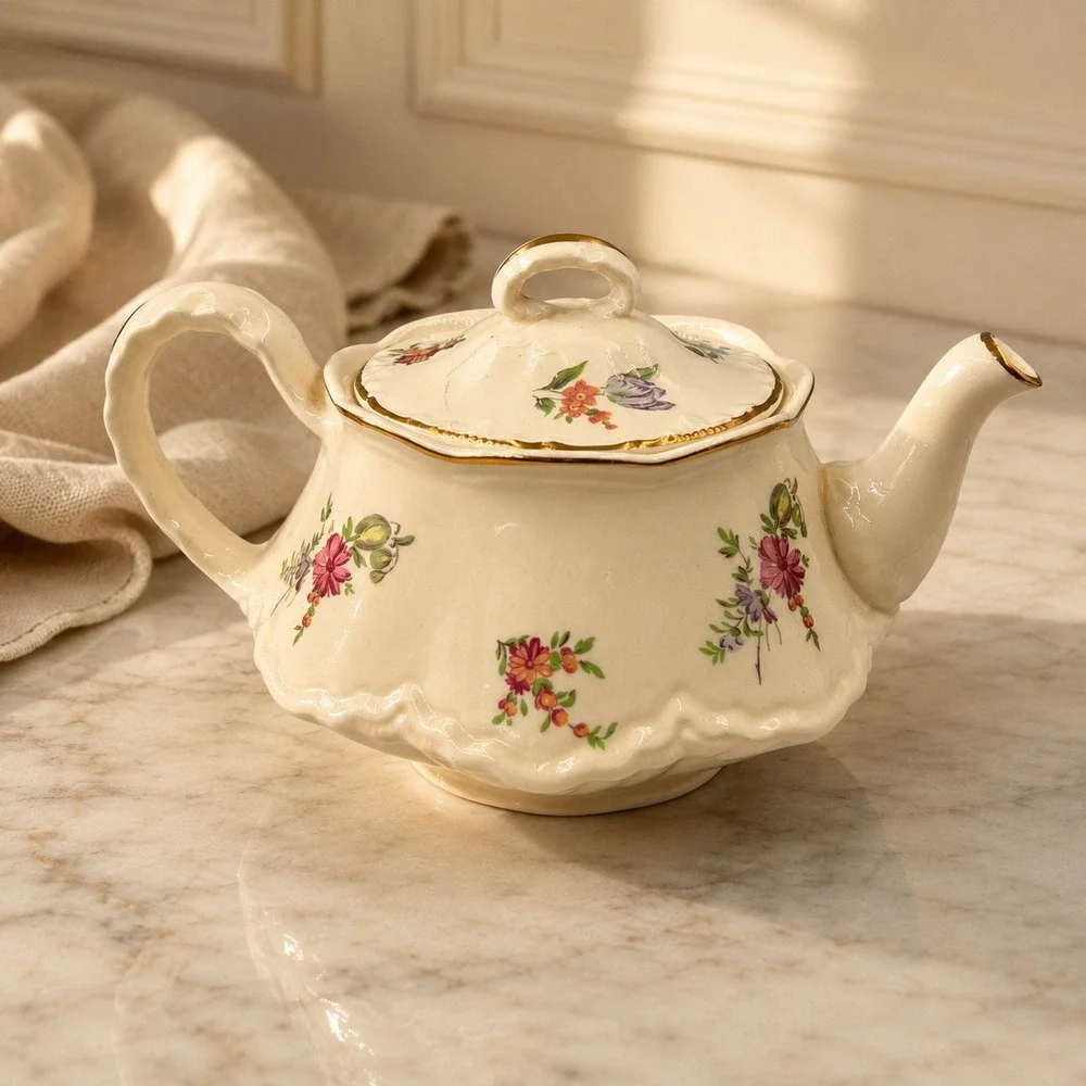 Hutschenreuther Selb Bavaria Priscilla Teapot German Porcelain Floral Gold Trim